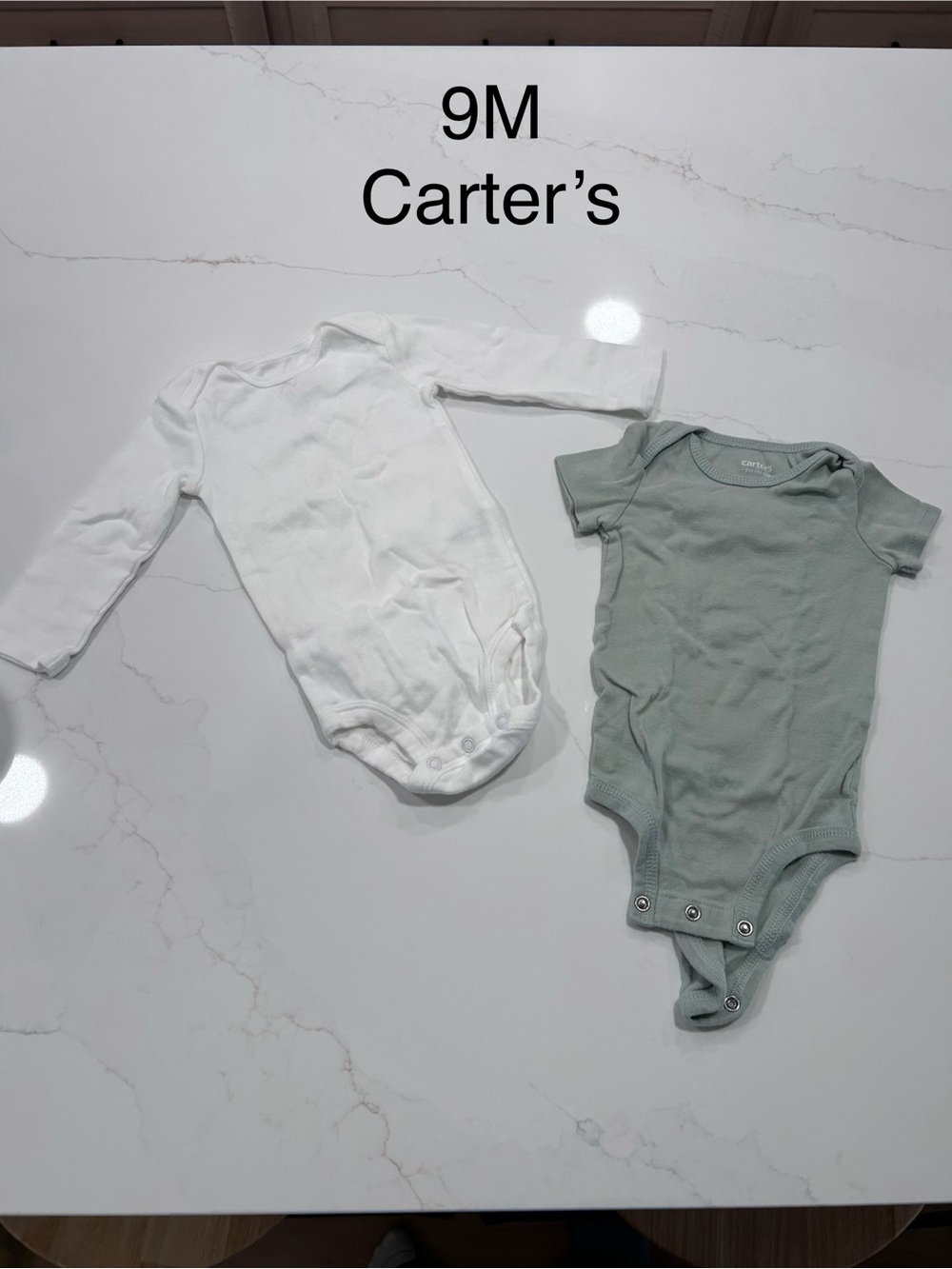 Carter's White & Sage Green Baby Bodysuit Set